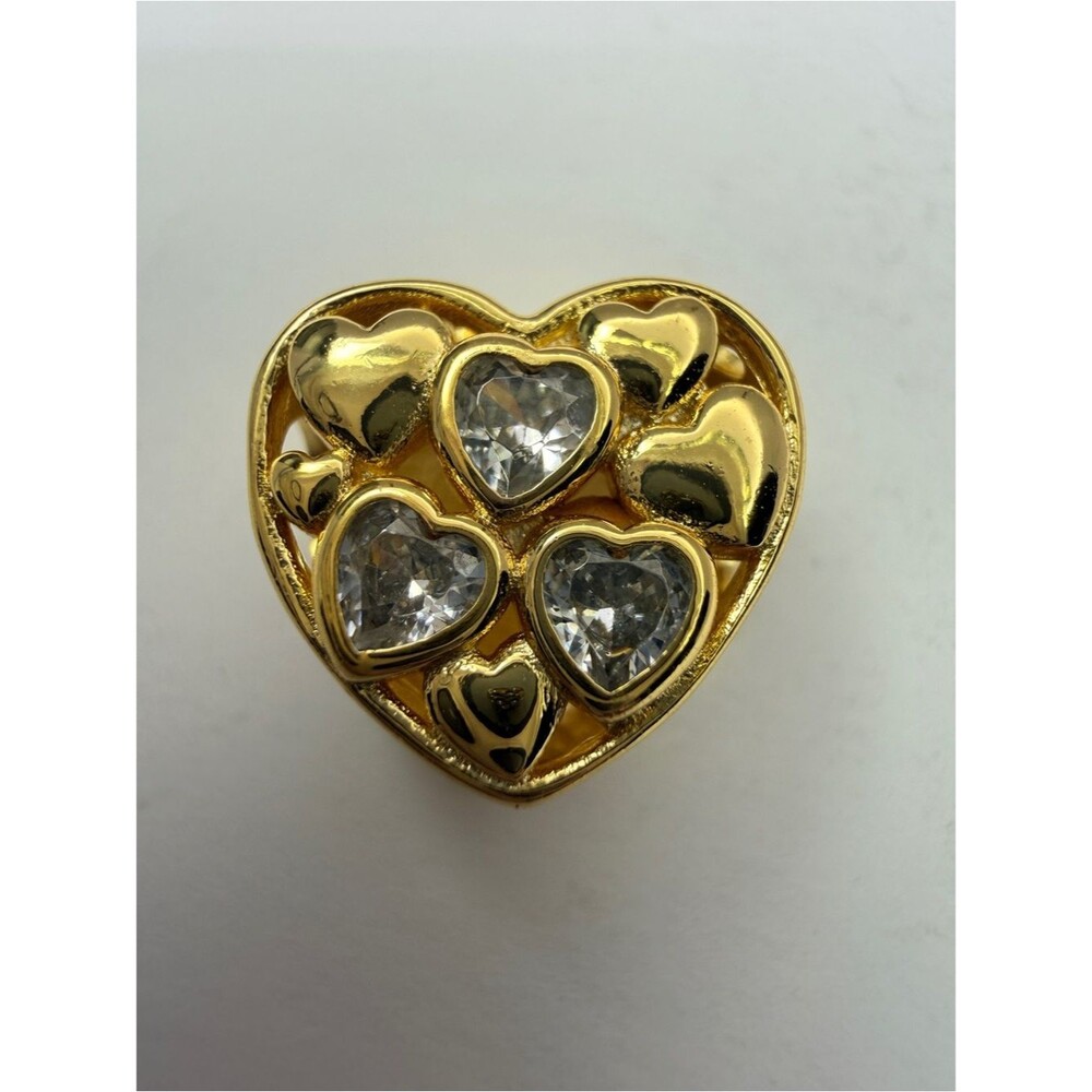 Gold Tone Sterling Silver Openwork Heart CZ European Bead Charm